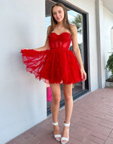 Cute Strapless Tulle A-Line Homecoming Dress With Belt